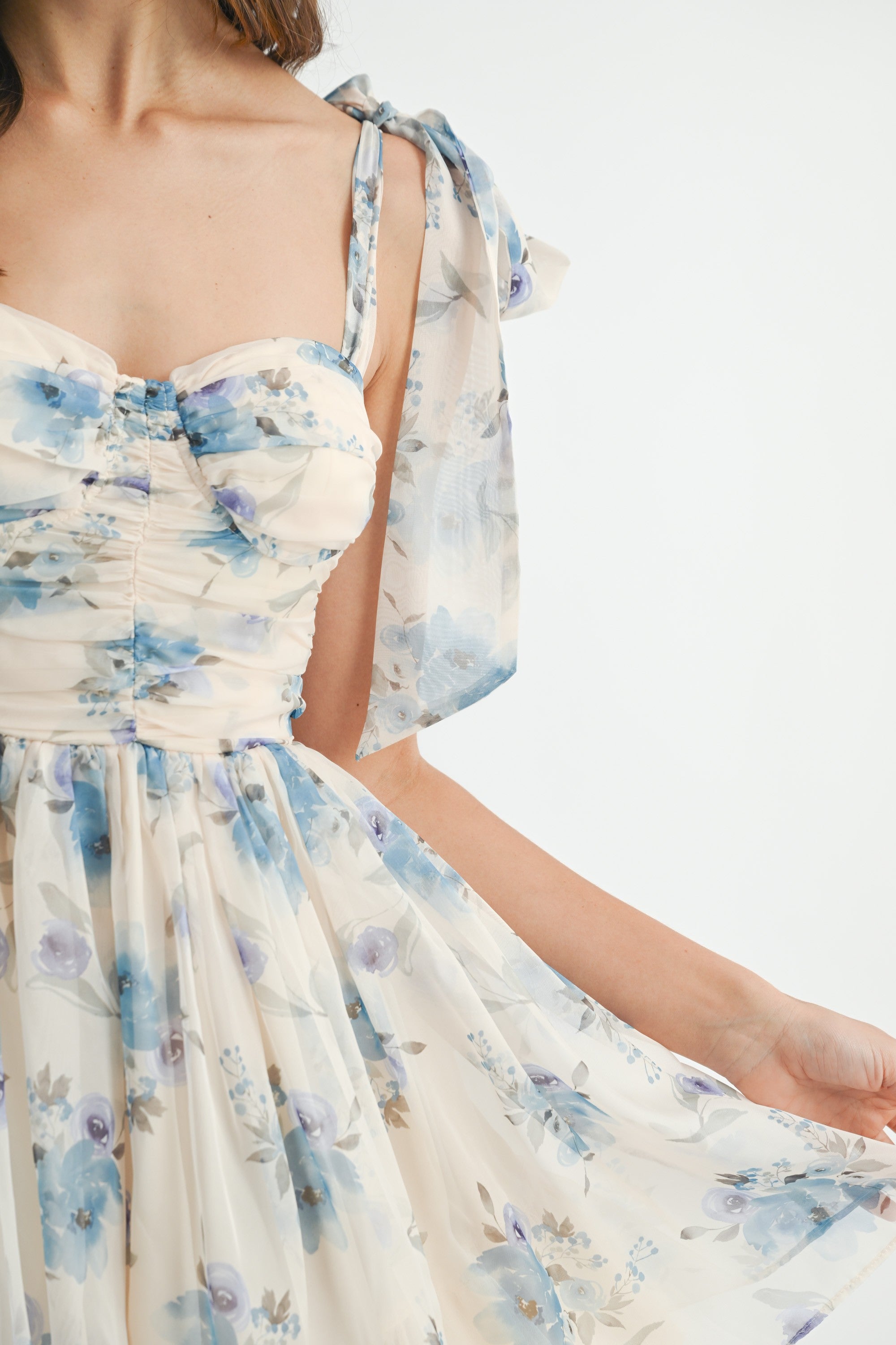 Blue Floral Tie Mini Dress