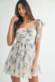 Blue Floral Tie Mini Dress