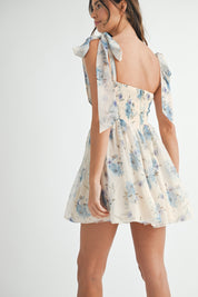 Blue Floral Tie Mini Dress
