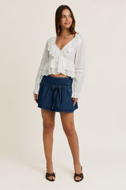 White V-neck Ruffle Top