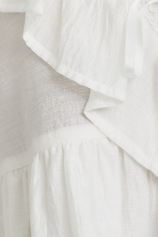 White V-neck Ruffle Top