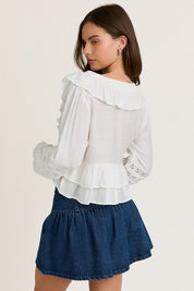 White V-neck Ruffle Top