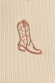 Cream Ribbed Boot Embroidered Tank