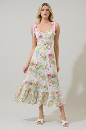 White Floral Villa Eyelet Midi Dress