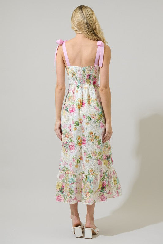 White Floral Villa Eyelet Midi Dress