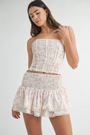 Pink Floral Corset Top & Skirt Set