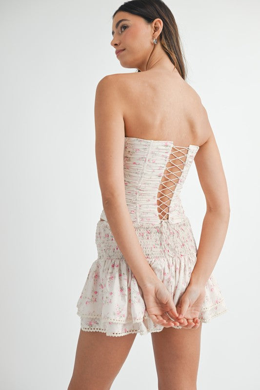 Pink Floral Corset Top & Skirt Set