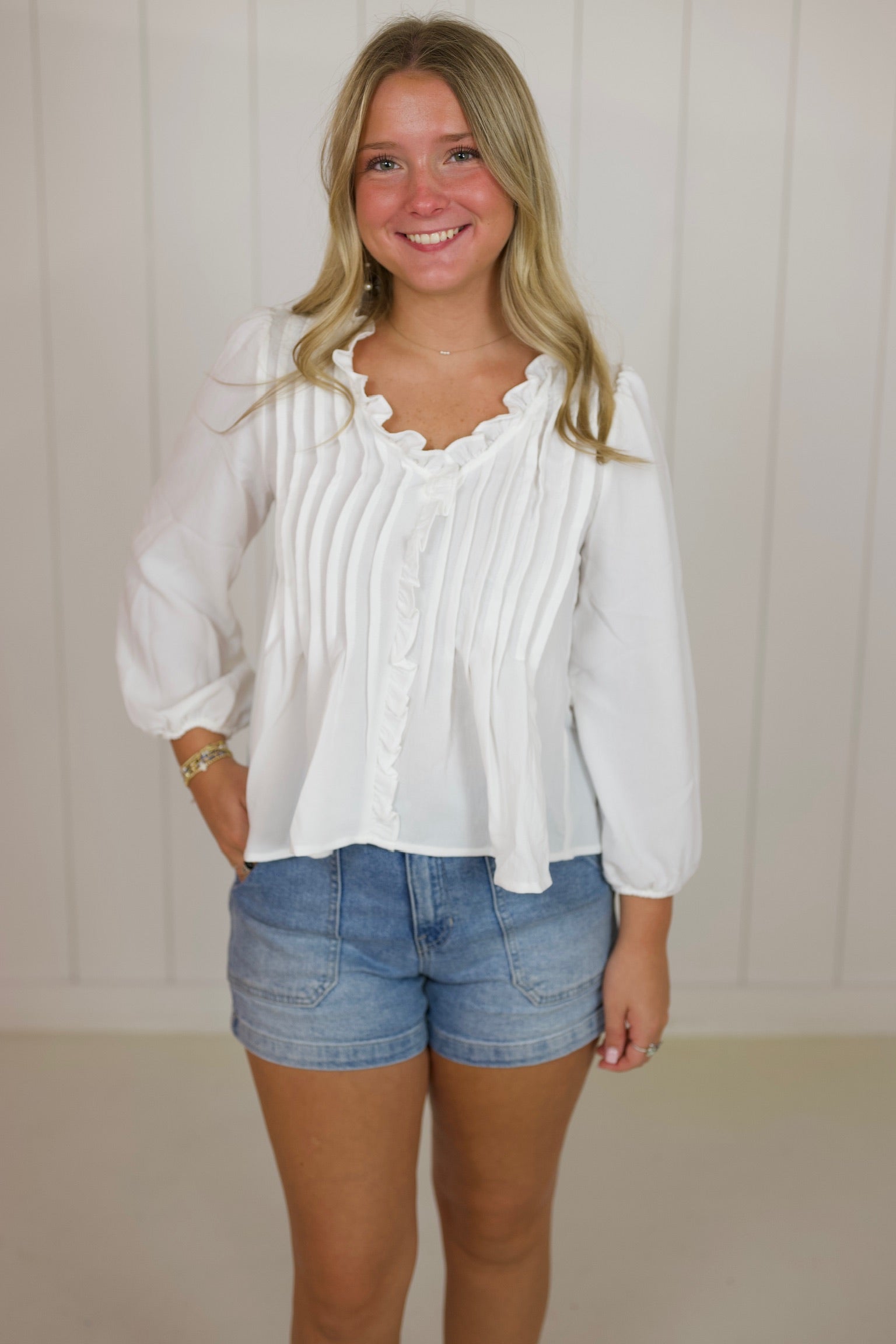 White Ruffle Blouse