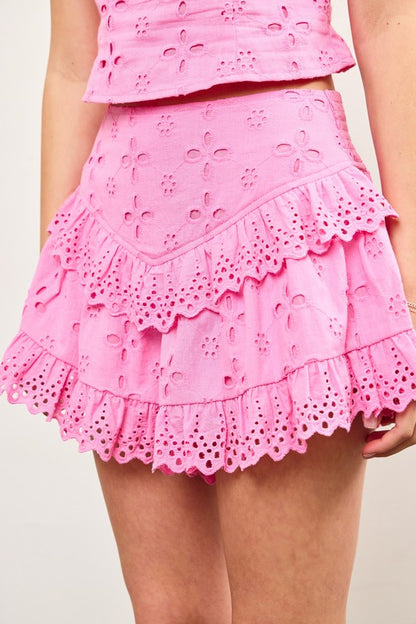 Pink Ruffle Eyelet Shorts