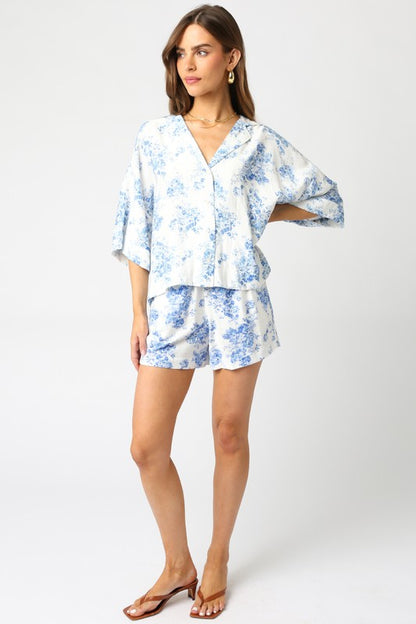 White & Blue Alexis Floral Shirt