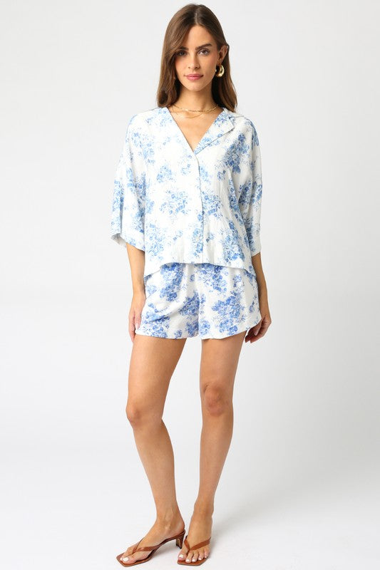 White & Blue Alexis Floral Shirt