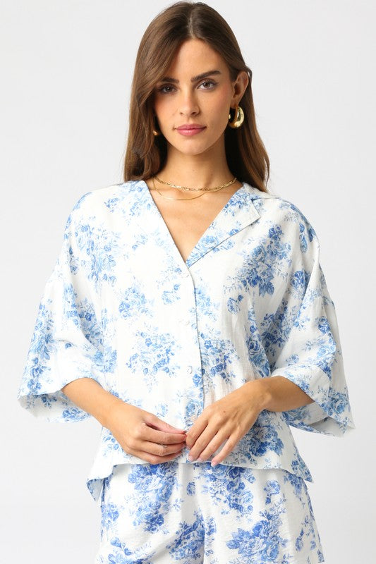 White & Blue Alexis Floral Shirt