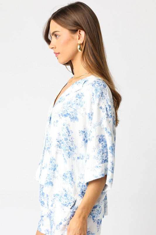 White & Blue Alexis Floral Shirt