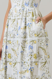 White Floral Puff Sleeve Midi Dres