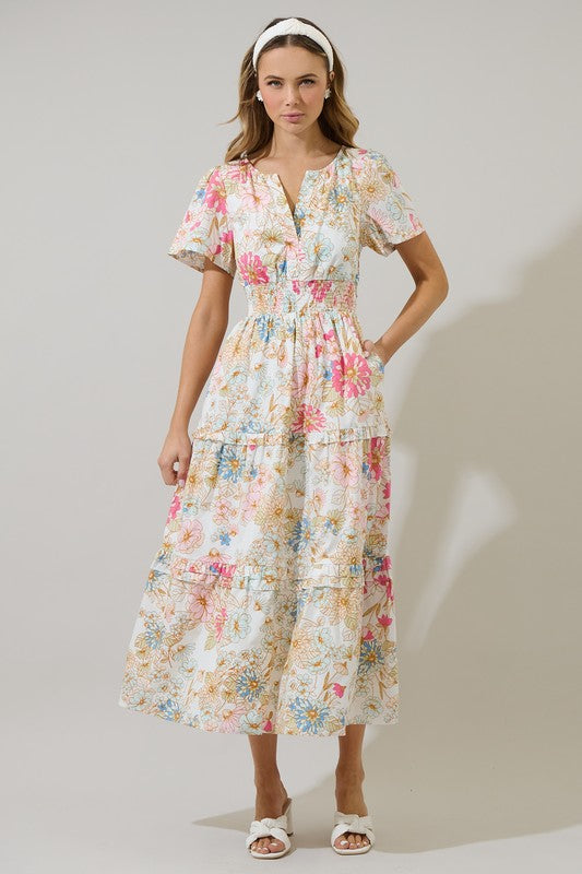 White Day Lily Tiered Maxi Dress