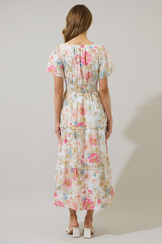 White Day Lily Tiered Maxi Dress
