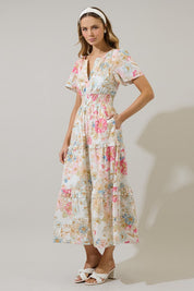 White Day Lily Tiered Maxi Dress