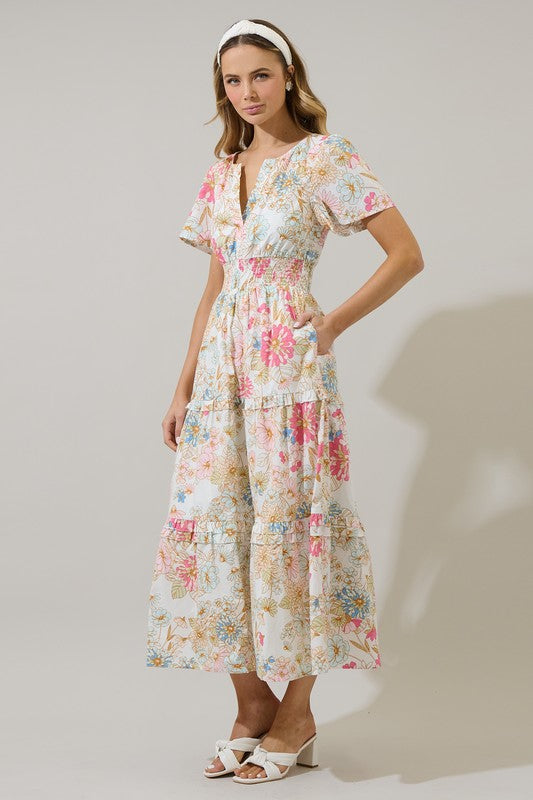 White Day Lily Tiered Maxi Dress