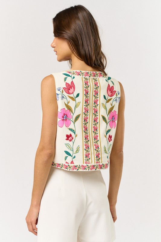 Front Tie Floral Vest