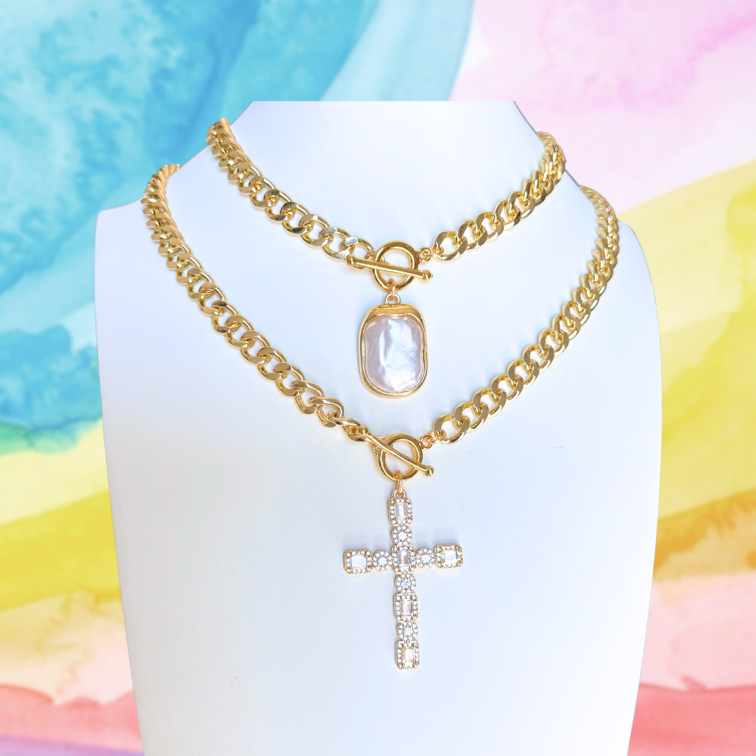 Gold Iris Cross Necklace