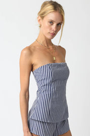 Blue Striped Peplum Top & Shorts Set