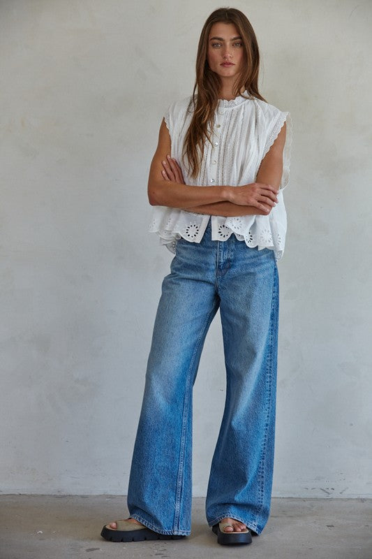 White Adva Eyelet Buttondown Top