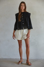 Black Adva Eyelet Buttondown Top