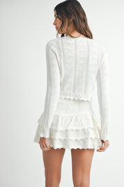 White Bow Knit Cardigan & Mini Skirt Set