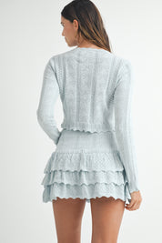 Blue Bow Knit Cardigan & Mini Skirt Set