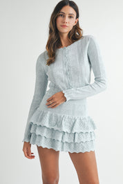 Blue Bow Knit Cardigan & Mini Skirt Set