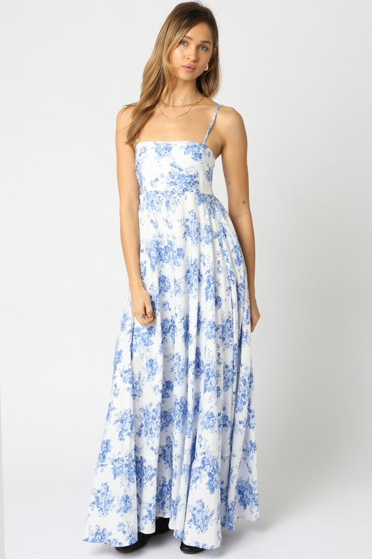 Blue & White Melanie Floral Maxi Dress