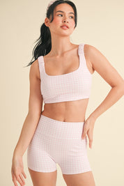 Pink Gingham Print Bra Top