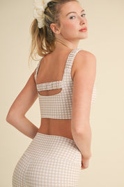 Beige Gingham Print Bra Top