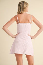 Pink Gingham Print Sweetheart Dress