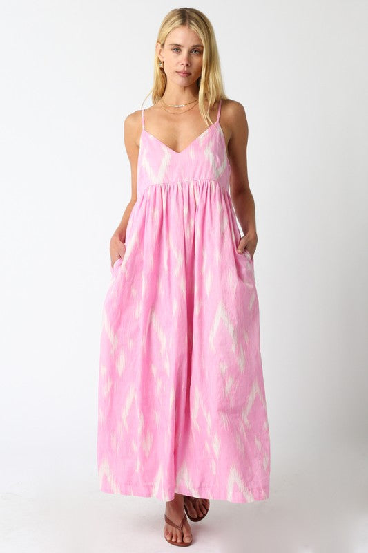 Pink & White Abstract Maxi Dress