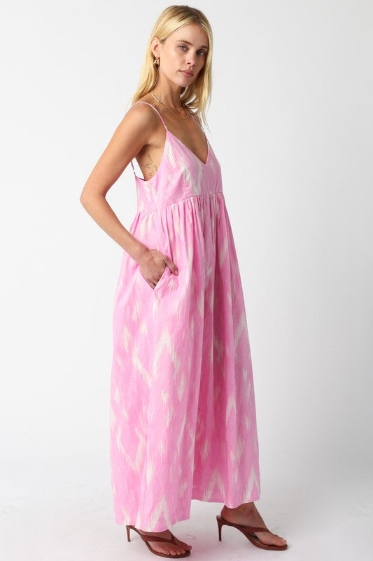 Pink & White Abstract Maxi Dress