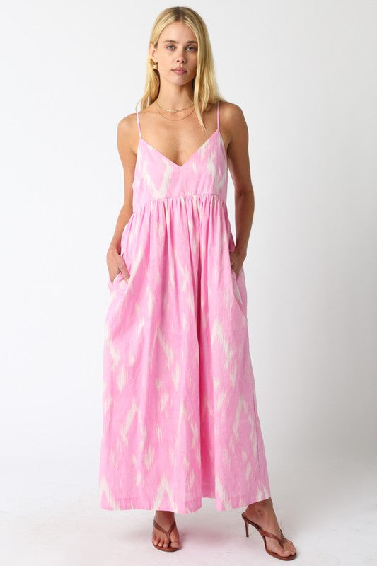 Pink & White Abstract Maxi Dress