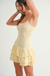 Yellow Bow Ruffle Mini Dress