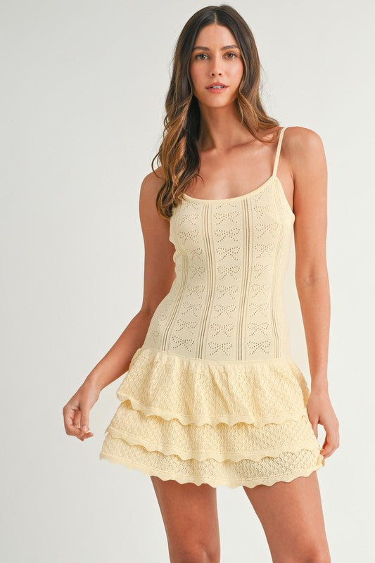Yellow Bow Ruffle Mini Dress