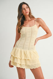 Yellow Bow Ruffle Mini Dress