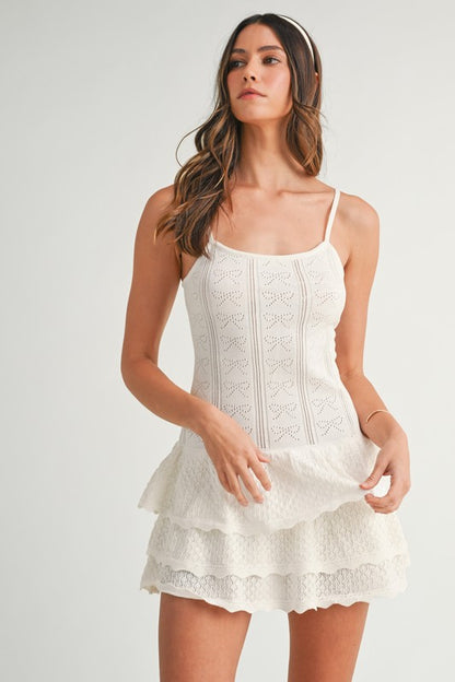 White Bow Ruffle Mini Dress