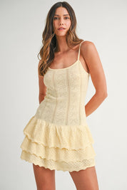 Yellow Bow Ruffle Mini Dress