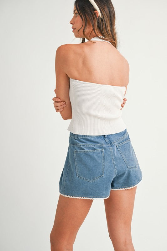 White Button Halter Neck Top