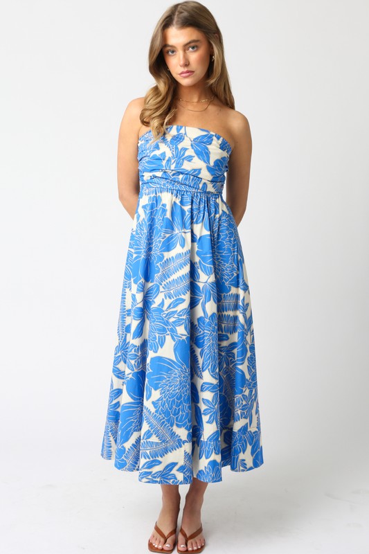 White & Blue Elliott Floral Dress