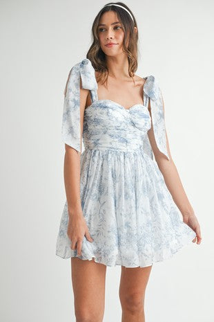 Blue Floral Printed Mini Dress