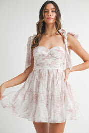 Pink Floral Ruched Mini Dress
