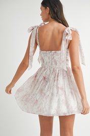 Pink Floral Ruched Mini Dress