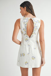 Embroidered Square Neckline Mini Dress