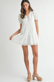 White Eyelet lace V-Neck Dress
