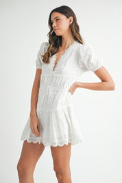White Eyelet lace V-Neck Dress